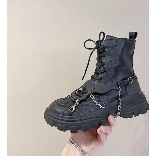 Handsome motorcycle boots women 2021 new Martin boots thick bottom tube all-match ins tide short boots lace-up womens boots