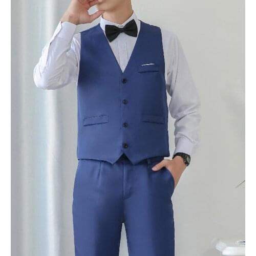 Summer Men Blazer Suits Business Suit Set V Neck Formal Men Solid Color Buttons Vest Shirt Pants V neck suit vest set Wedding
