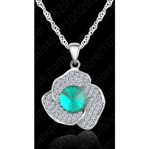 Hot Europe Brand 925 Sterling Silver Cubic Zircon Flower Pendant Necklace Wedding Jewelry For Women