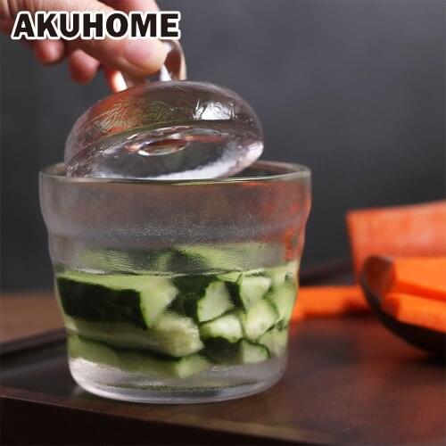 Frosted Glass Pickle Jar Thickening Crystal Clear Pickling Jar Japanese-style Jar Cover Sets AKUHOME