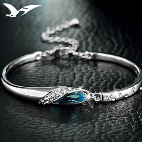 Fashion ladies inlaid with zircon Blue Crystal Bracelet 925 Sterling Silver Adjustable creative Bracelet female silver bracelet