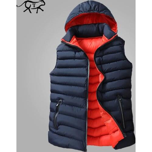 Mens Winter Sleeveless Jacket Men Down Vest Mens Warm Thick Hooded Coats Male Cotton-Padded Work Waistcoat West Homme Vests