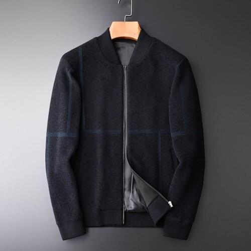 Plaid Mens Sweaters Luxury Napping Stand Collar Cardigan Male Fashion Computer Knitted Zipper Sweater Man Winter