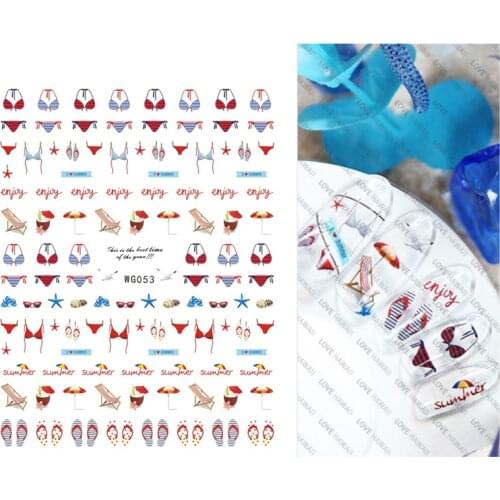 Starfish Conch Coconut Tree Sandals Small Fish Boat Marine Nail Sticker DIY Adhesive Art Design Applique Sticker 10PCS