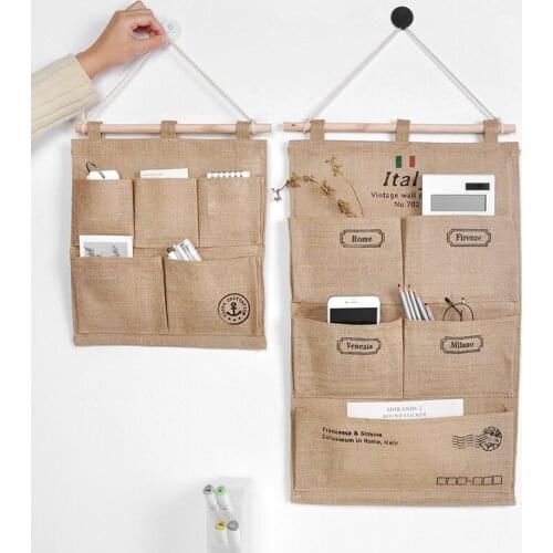 3/5 Grids Wall Mounted Storage Bag Closet Organizer Sundries Toys Storage Pouch Cotton Linen Clothes Cosmetics Hanging Bag