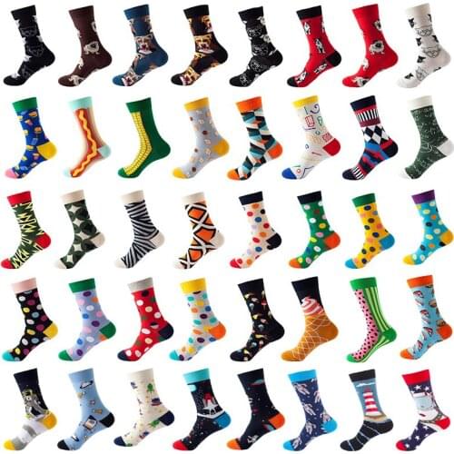 No.118-156 Style Fashion Mens Short Socks Women White Business Wave Polka Dot Starry Alien Long Striped Cotton Socks Funny Man