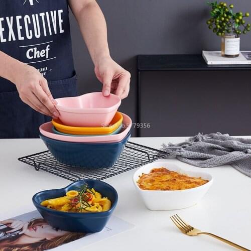 Nordic Cutlery Heart-shaped Ceramic Rice Bowl Household Wax Japanese Noodle Bowl Love Creative Personalized Salad Dessert Bowl