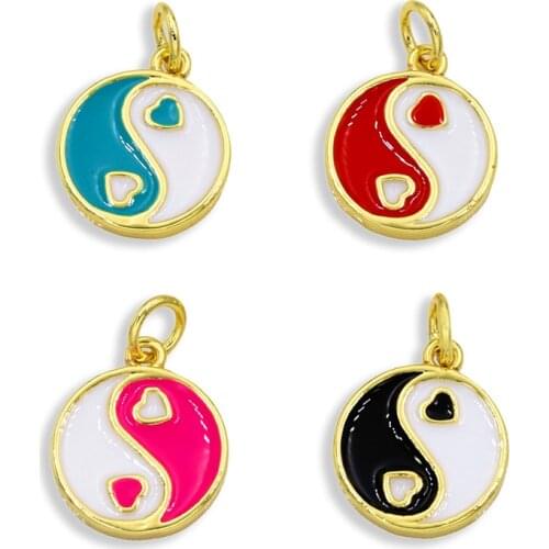 OCESRIO 5 Colors Copper Yin Yang Necklace Charms for Jewelry Making Enamel Charms for Bracelets 18K Gold Plated Jewelry pdta312