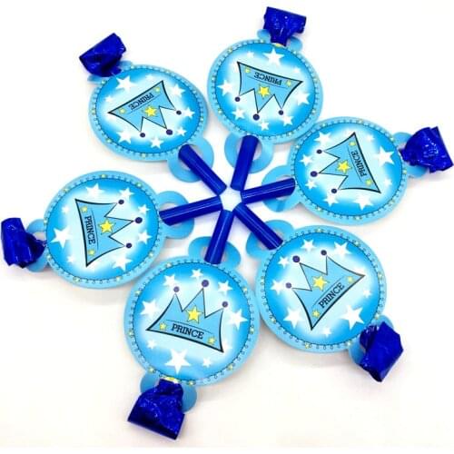 Blue Prince Crown Theme Party Supplies Disposable Tableware Blowout Cartoon Party Horn Theme Supplies For Kids Birthday 6/pcs