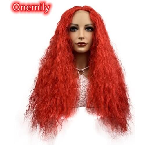 Onemily Long Wavy Loose Wave Lace Front Fully Heat Resistant Synthetic Hair Wigs for Women Girls with Bangs Party Evening Out