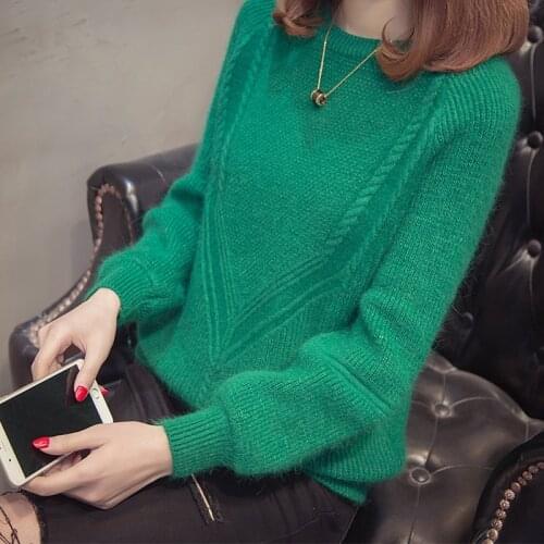 Round Neck Pullover Sweater Women 2020 New Autumn Winter Fashion Loose Solid Color Lantern Sleeve All-Match knitting Sweaters