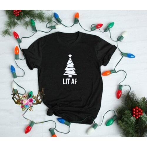 Lit Af Funny Graphic Christmas Women Tshirt Harajuku Cotton O Neck Girl Top Tees Short Sleeve Cusual Cute Kawaii Female Clothing