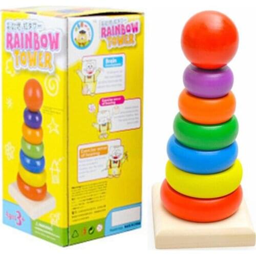 Baby Toys Trumpet Rainbow Stacked Ring Tower Building Blocks Nordic Montessori Early Education Wooden Toys Birthday Gifts