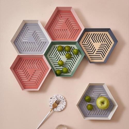 Hexagon Snack Drain Tray Double-layer Candy Bowl Geometric Fruit Draining Basket Hollow Cake Serving Tray for Household Decor