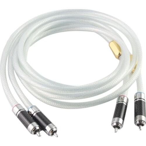 Pair 7N Pure Silver Plated OCC Soft Copper Conductor RCA Interconnect Cable with Carbon Fiber Rhodium Plated RCA Plug
