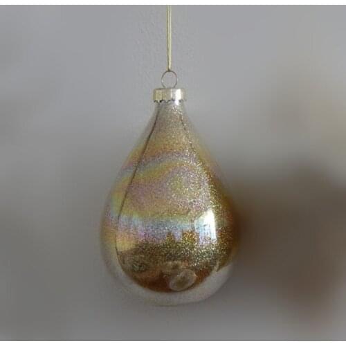 Small Packing Gold Series Water Drop Shaped Glass Pendant Christmas Tree Hanger Different Size 7cm 8cm Handmade