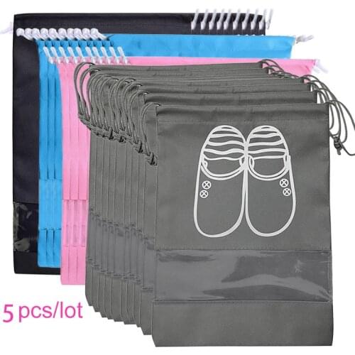 Shoes Storage Bag Closet Organizer Non-woven Travel Portable Bag Waterproof Pocket Clothing Classified Hanging Bag 5pcs L size