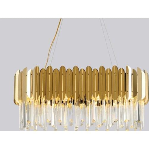 LED Oval Round Stainless Steel Crystal Gold Chandelier Lighting Lustre Suspension Luminaire Lampen Hanging Lamps For Foyer