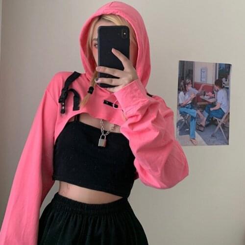 Y2k 90S Pink Indie Cute Hollow Out Hoodies Korean Kawaii Vintage Harajuku Long Sleeve Crop Top Sweatshirts Streetwear Women 2021