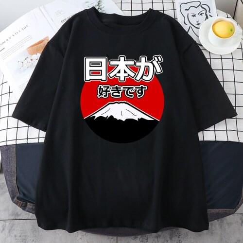 Japanese Culture Style Mount Fuji Print Womens Clothing Hip Hop Loose T-Shirts Fashion Oversized Tops Summer Brand Female Tshirt