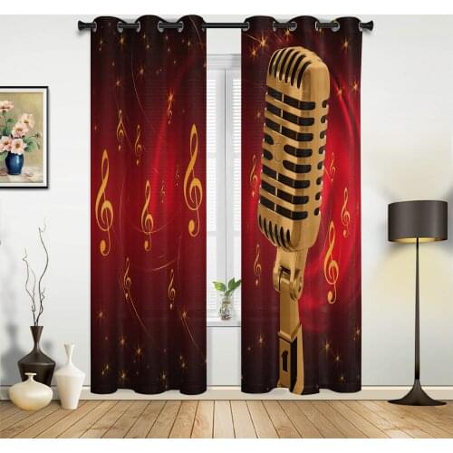 Microphone Music Notes Curtains for Bedroom Kids Room Living Room Window Curtain Luxury Curtains for Kitchen