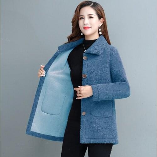 2021 Women Autumn Winter lambswool Jacket 2021New Female Thicken One Piece Of Faux Fur Overcoat Plus Size 5XL P008