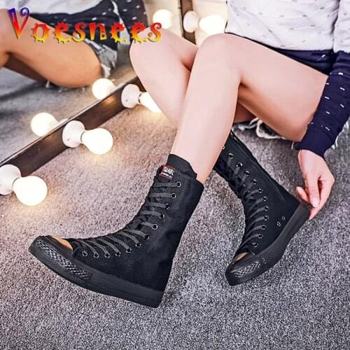 Women Boots 2019 New Spring and Summer Short Canister Front Tie Side Zipper Canvas Mid-Calf Shoe Casual Flat with Shoes
