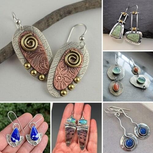 2021 New Summer Boho Dangle Earrings for Women Geometric Flower Leaf Grain Lady Vintage Hook Earrings Fashion Party Jewelry Gift