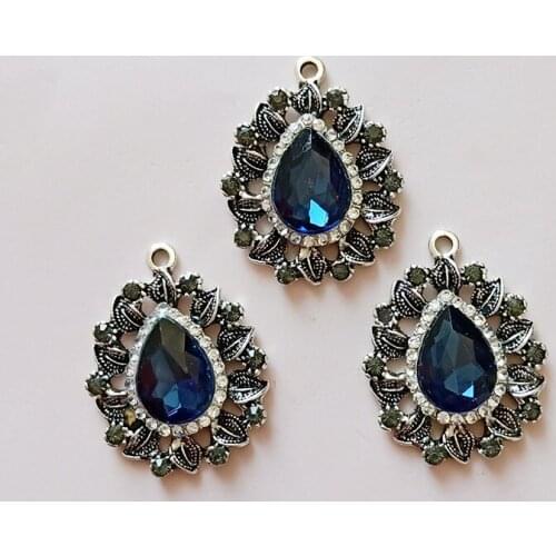 10 PCS 25*32mm Metal Alloy Antique Silver Color Water Drop Pendant Crystal Rhinestone Pendant DIY Accessories For Jewelry Making