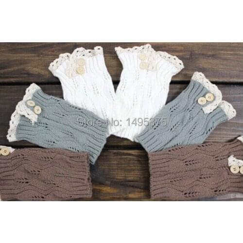 120pair/lot Women Ladies Fashion Trim Crochet Lace Cotton Knit Leg Warmers Boot Knee Socks button knit boot sock