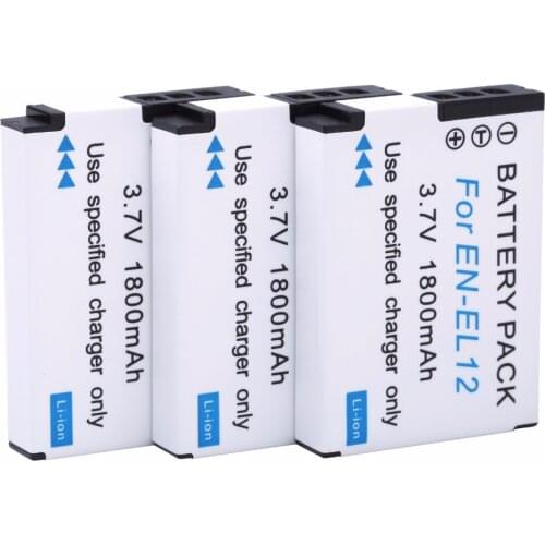 3pcs 1800mAh EN-EL12 EL12 Replacement Battery For Nikon Coolpix AW100s AW110s P300 P310 P330 S31 S70 S620 S630 S640 Camera