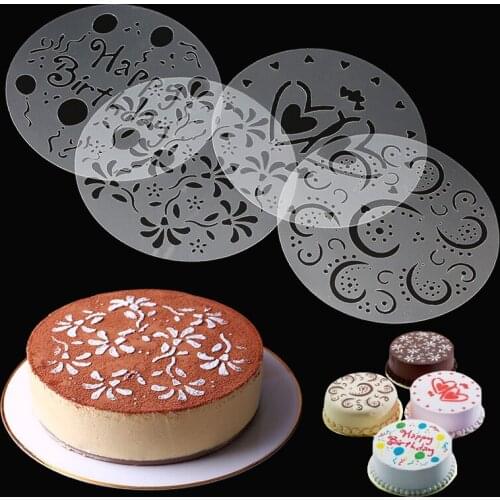 4 Pcs Stencils Flower Cake Plastic Spray Mold Birthday Decoration Wedding Bakery Tools DIY Fondant Kitchen Accessories Tools