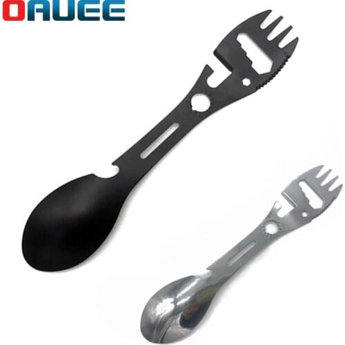 5 in 1 stainless steel spork Portable Camping Cookware Tableware Multitool Bottle Cutlery Flatware Utensil Fork Can Opener