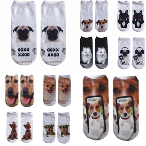 6pairs Women Ankle Sock Multiple Color Girls Cute Fashion Cotton Animal Socks Cute Pug Dog Husky 3D Printed Funny Sock Meias Sox