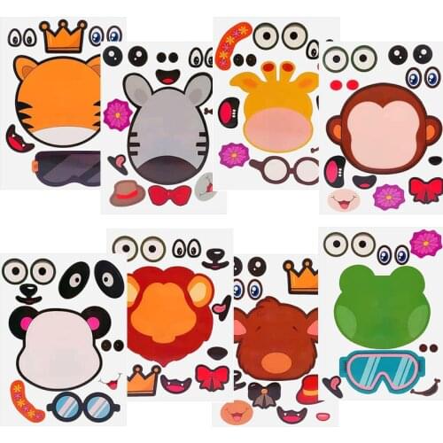 8pcs Make a Animal Paper Stickers Cartoon Animal Wall Stickers Birthday Party Decorations Kids Gift Jungle Party Sticker Game