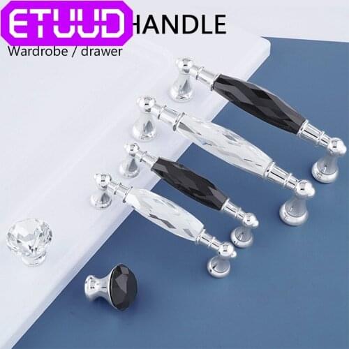 96/128mm High Quality Crystal Zinc Alloy Handle For Furniture Wardrobe Cabinet Door Knobs Kitchen Cabinet Pull Luxury Handle