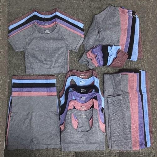 Seamless Yoga Set Workout Clothes Sportswear Gym Clothing Fitness Sports Bra Long Sleeve Cop Top Yoga Pants Five-piece Set