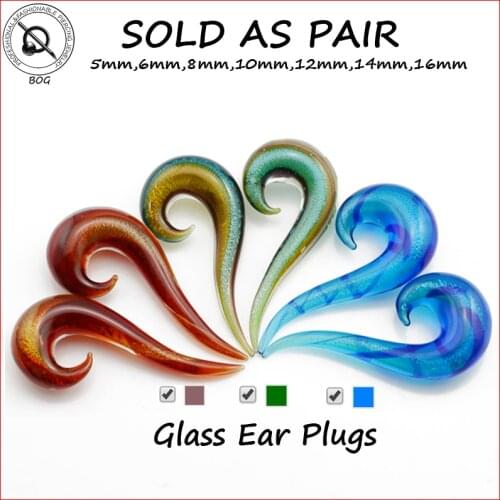 BOG-1 Pair Handmade Glass Ear Taper Strecher Expander Gauge Twist Spiral Tunnel Plugs Body Piercing Jewelry Earlets Earring