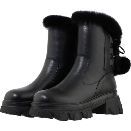 New Arrival Women Genuine Leather Ankle Boots Keep Warm Winter Snow Boots Platforms Casual Shoes Woman Basic Boots