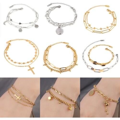 Punk Chain Bracelets For Women Double Layer Gold Bracelet Stainless Steel Bracelet Thick Chain Bracelet For Women Jewelry Gift