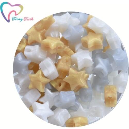 Teeny Teeth 20 PCS Metallic White Gold 14 MM Silicone Beads Star Shape Food Grade Mini Star BPA Free Eco-friendly Metallic Beads