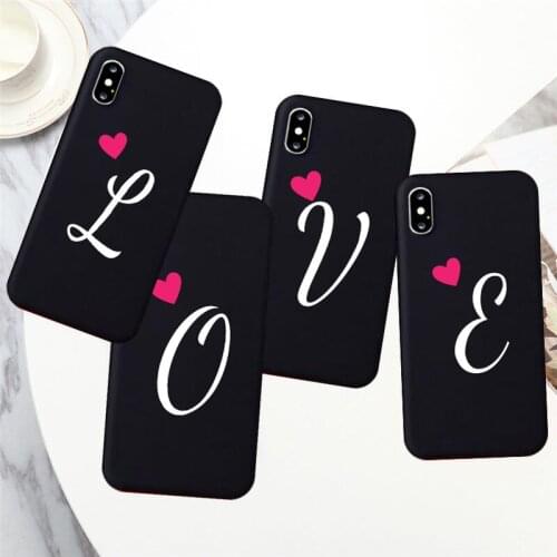 Letter A B C D Love Heart Phone Case for Iphone 12 11 Pro Max 7 Plus 8 8Plus XS Max XR SE2 PlusCouple Soft Silicone Black Cover