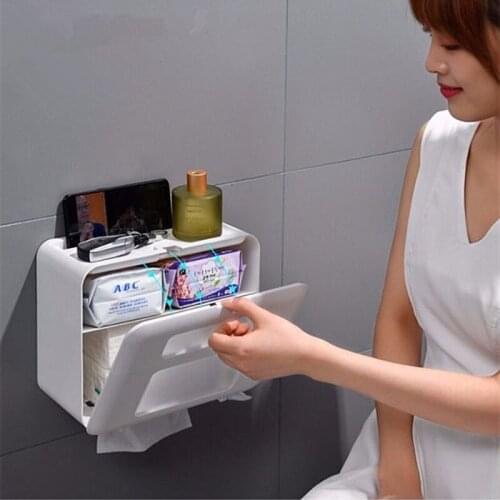 Toilet Paper Holders Waterproof Wall-mounted Portable Tissue Storage Box Paper Holder Bathroom Paper No Punching Installation