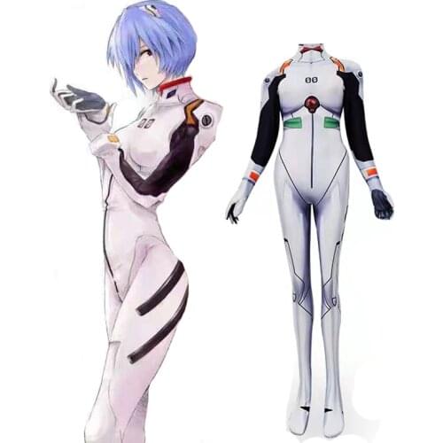 EVA Cosplay Costume Ayanami Rei Sexy Jumpsuit Women White Bodysuit Rei Cosplay Romper Halloween Costume Suit In Stock
