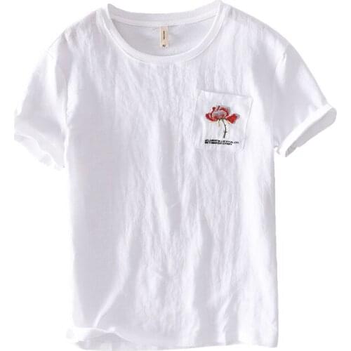 2020 New arrival summer brand t shirt men linen and cotton white t shirts for men casual round neck t-shirt mens chemise camisa