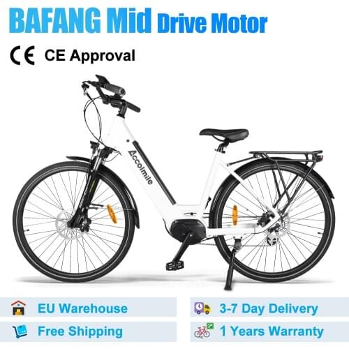 28 Inch City Bike For Men Women 36V 250W Bafang Mid Drive Motor Electric Bicycle Shimano 8 Speed eBike With 15Ah Lithium Battery