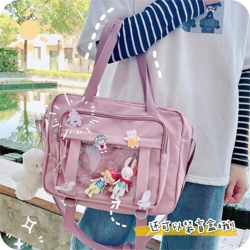 Ins Transparent Canvas Large Capacity Women Shoulder Bags Harajuku Cute Lolita Jk Itabag Cosplay Lady Tote Handbags 2021