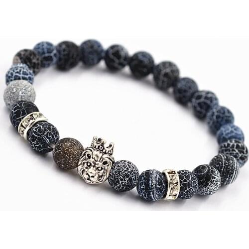 Classic Charm Natural Stone Buddha Bead Metal Lion Men Bracelet