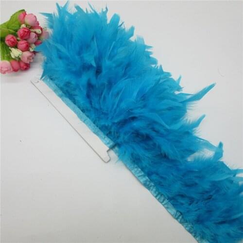 20 Meter Lake Blue fluffy Beautiful Turkey feathers ribbon fringe 10-15cm turkey feather trimming for carnival Diy costumes