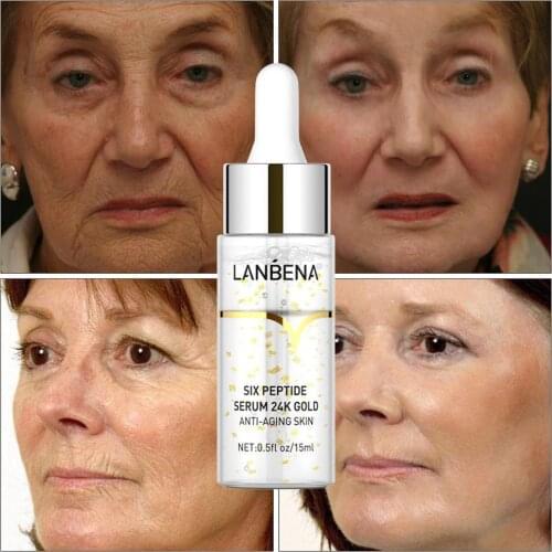 LANBENA 15ml Six-Peptide Solution Essence 24K Gold Anti Serum Essence Moisturizing Firming Oil-control J6Y8